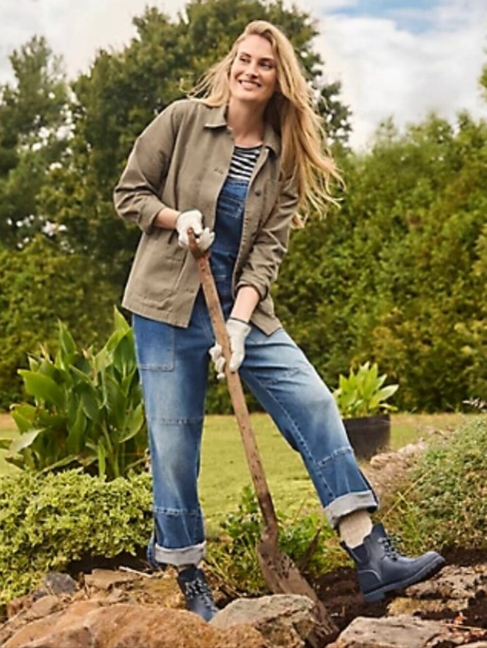 Martha Stewart Convertible Overalls Roll Tab Cuffs Distressed Stretch Denim